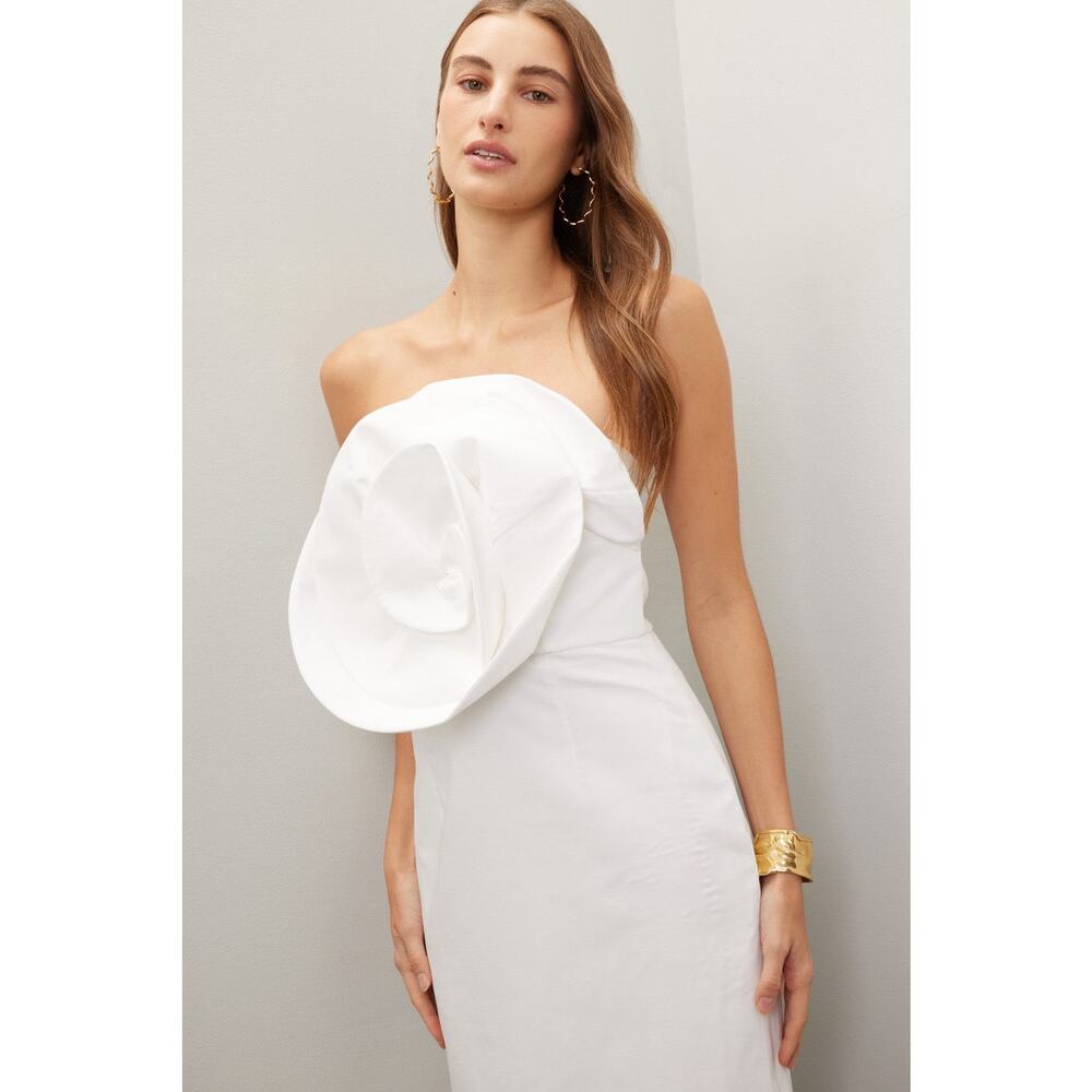 MARA HOFFMAN White Linen A-Line Strapless Bloom Bodice Maia Dress size 10